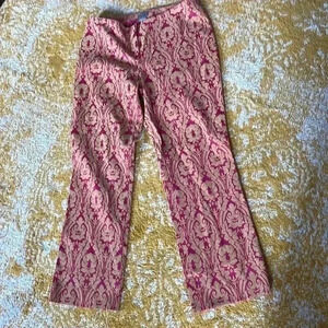 Sigrid Olsen fuchsia, metallic brocade pattern, straight pants 4p